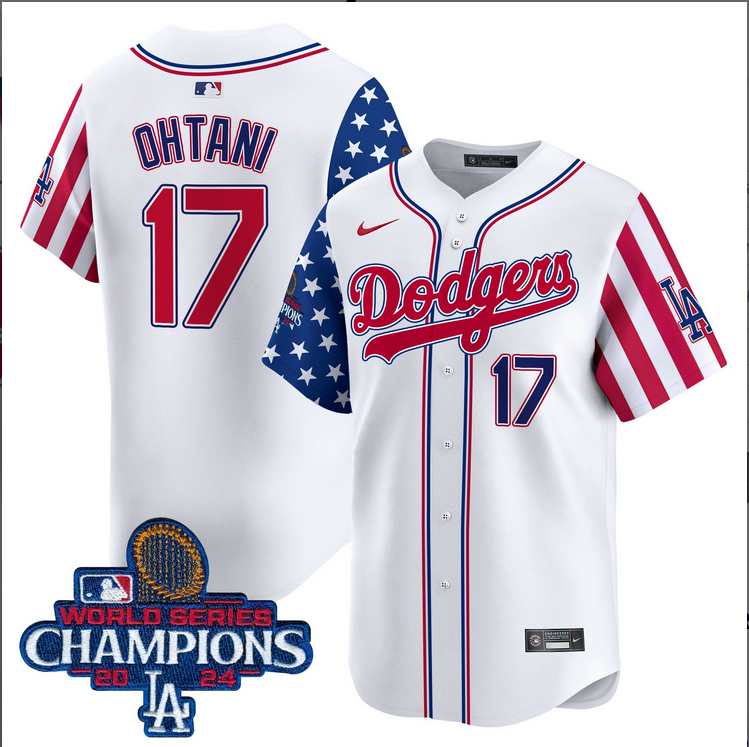 Men MLB Los Angeles Dodgers #17 Ohtani American Style white 2024 World Series Champions  Limited Jersey